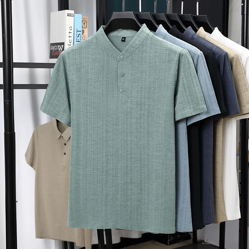 Summer Clothing Linen - Camicie da uomo a maniche corte