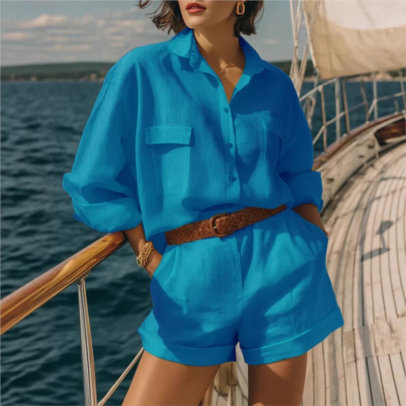 Completi Due Pezzi Blu da Donn - Summer Clothing Linen recensione e prezzo